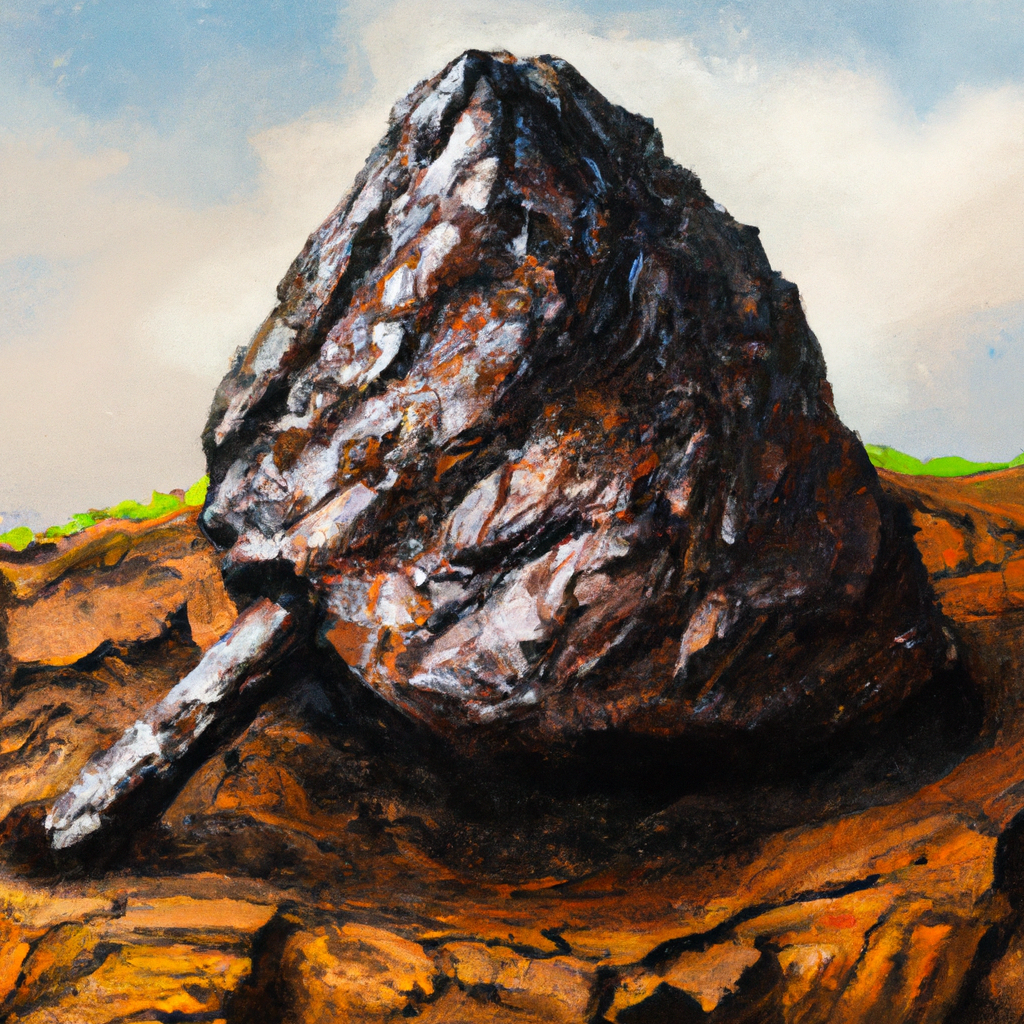 Iron ore deposit sticking out of mud. Oil Painting.