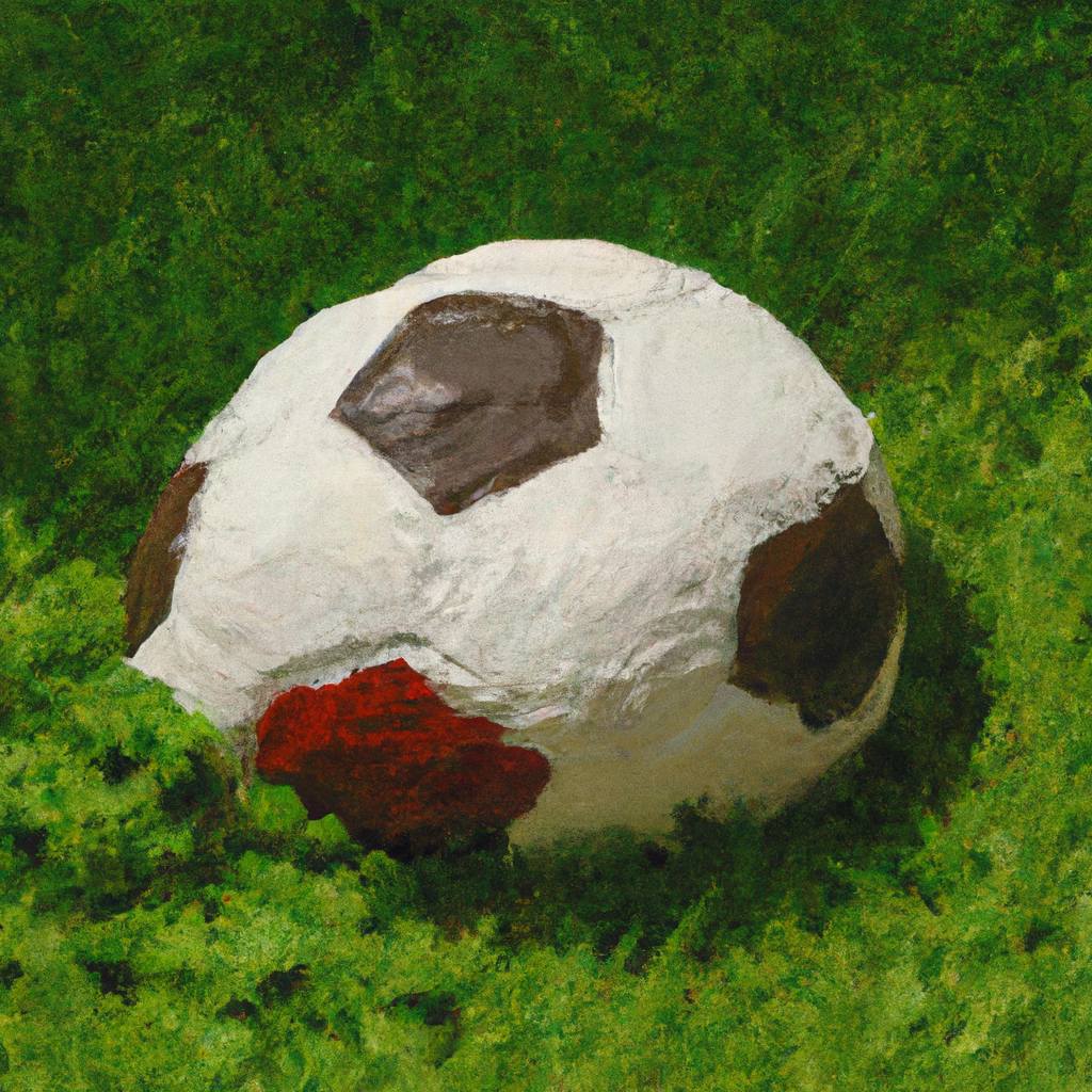A soccer ball laying on grass. Oil Painting.